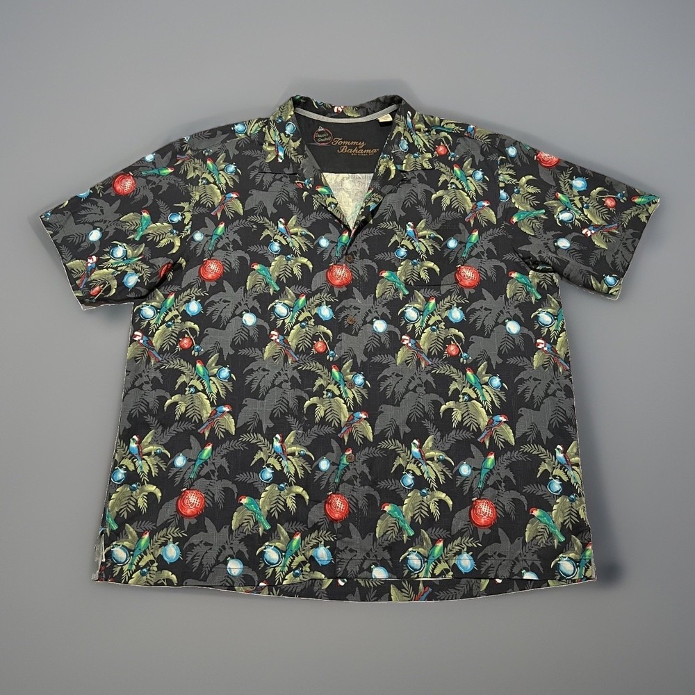 Tommy Bahama Mens Black Tropical Jingle Bells Silk Short-Sleeve Shirt 2XL